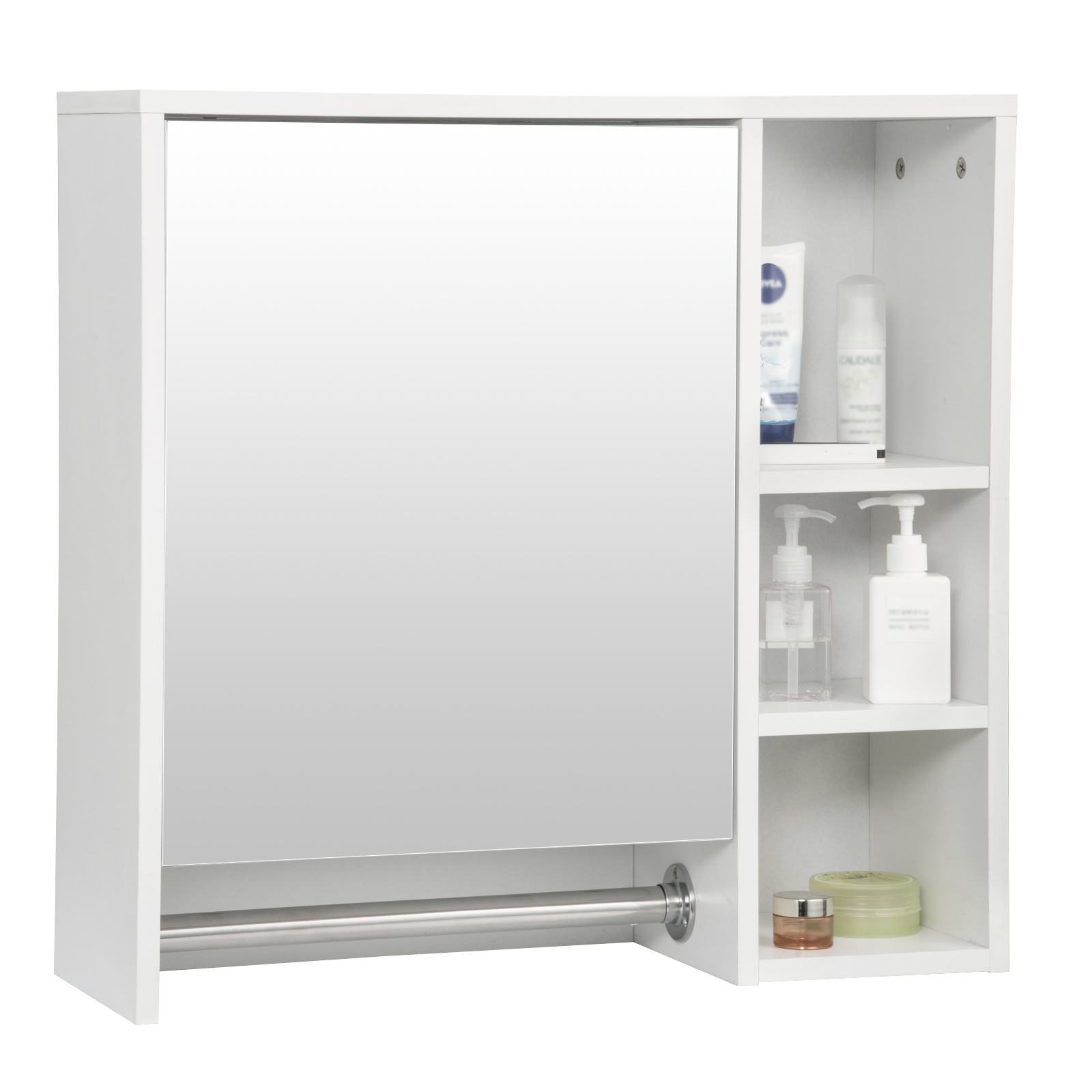 Badschrank 48.5x14.5x65cm Hängeschrank 3 Ablagen mit Tür MDF Schminkschrank Weiß