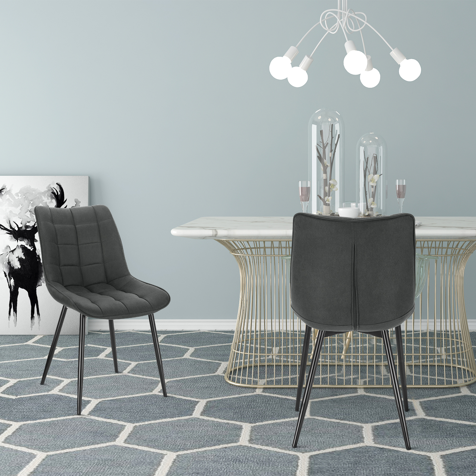 2/4/6er Esszimmerstühle Küchenstühle mit Rücklehne Stoffbezug