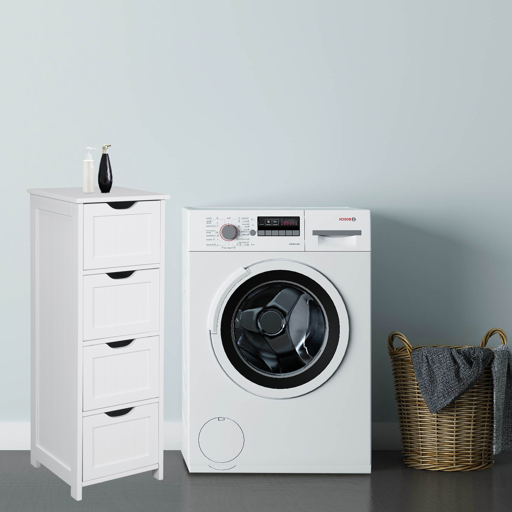 Badzimmerschrank Badschrank Küchenschrank Ablage verstellbar MDF Weiß