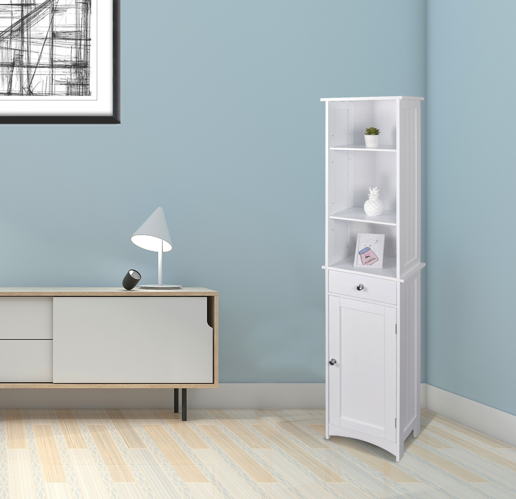 Badschrank Küchenschrank Hochschrank Ablage verstellbar aus MDF Weiß