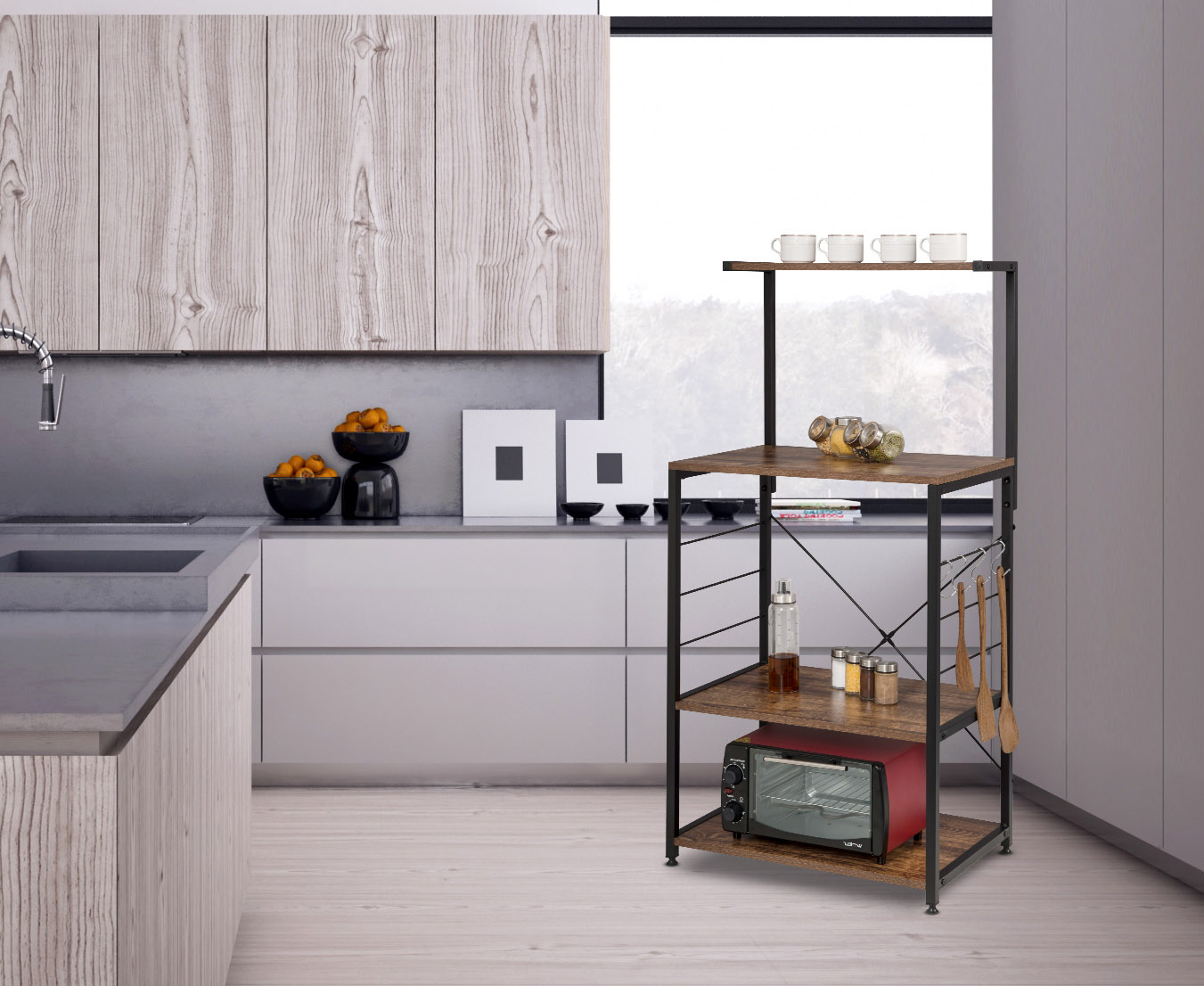 Standregal 4 Ablagen Mikrowellenregal Küchenregal mit Hook Lagerregal