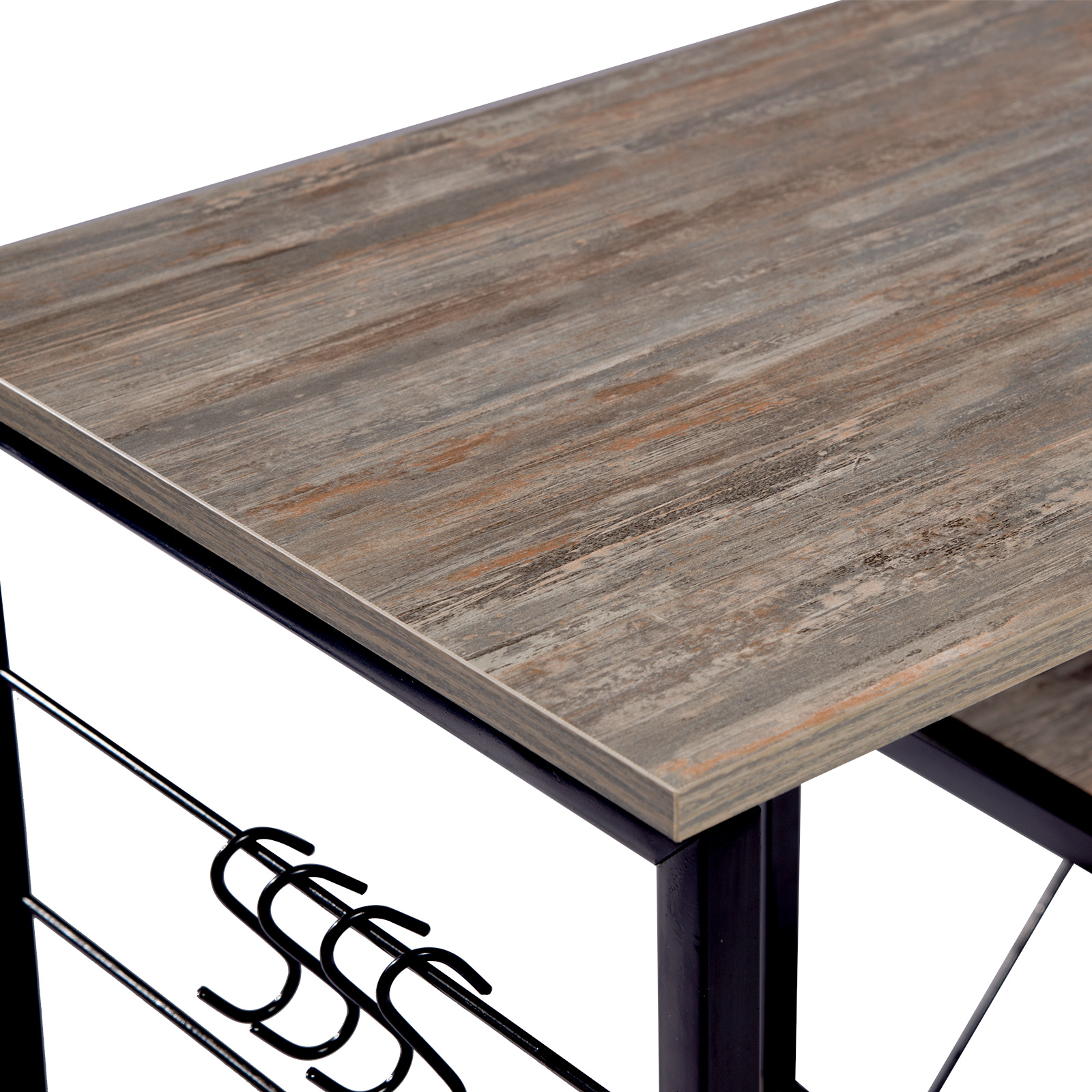 Standregal Mikrowellenhalter mit Haken 3 Böden Küchenregal MDF Stahl