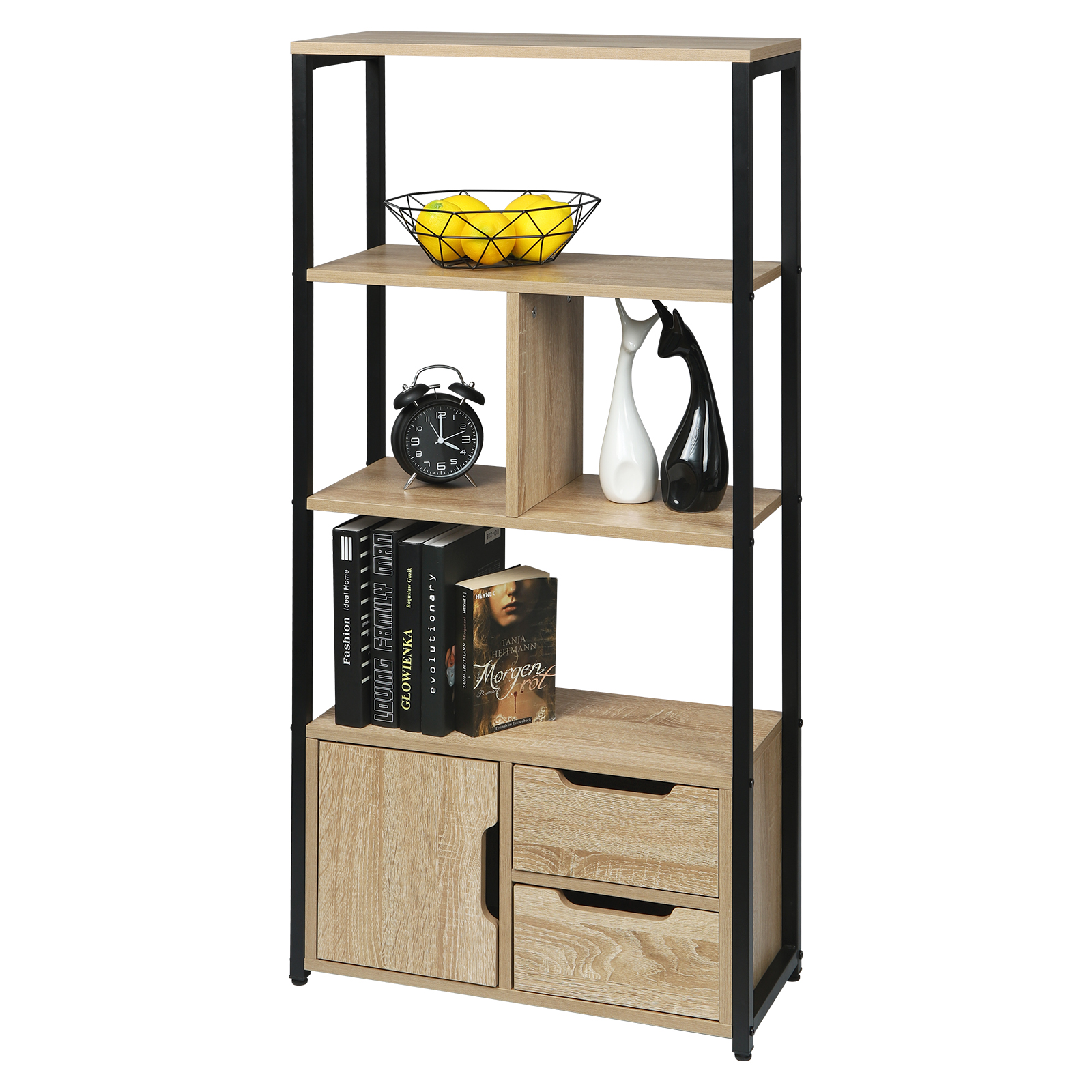 Retro Bücherregal Küchenregal Standregal mit Schublade Bücherschrank