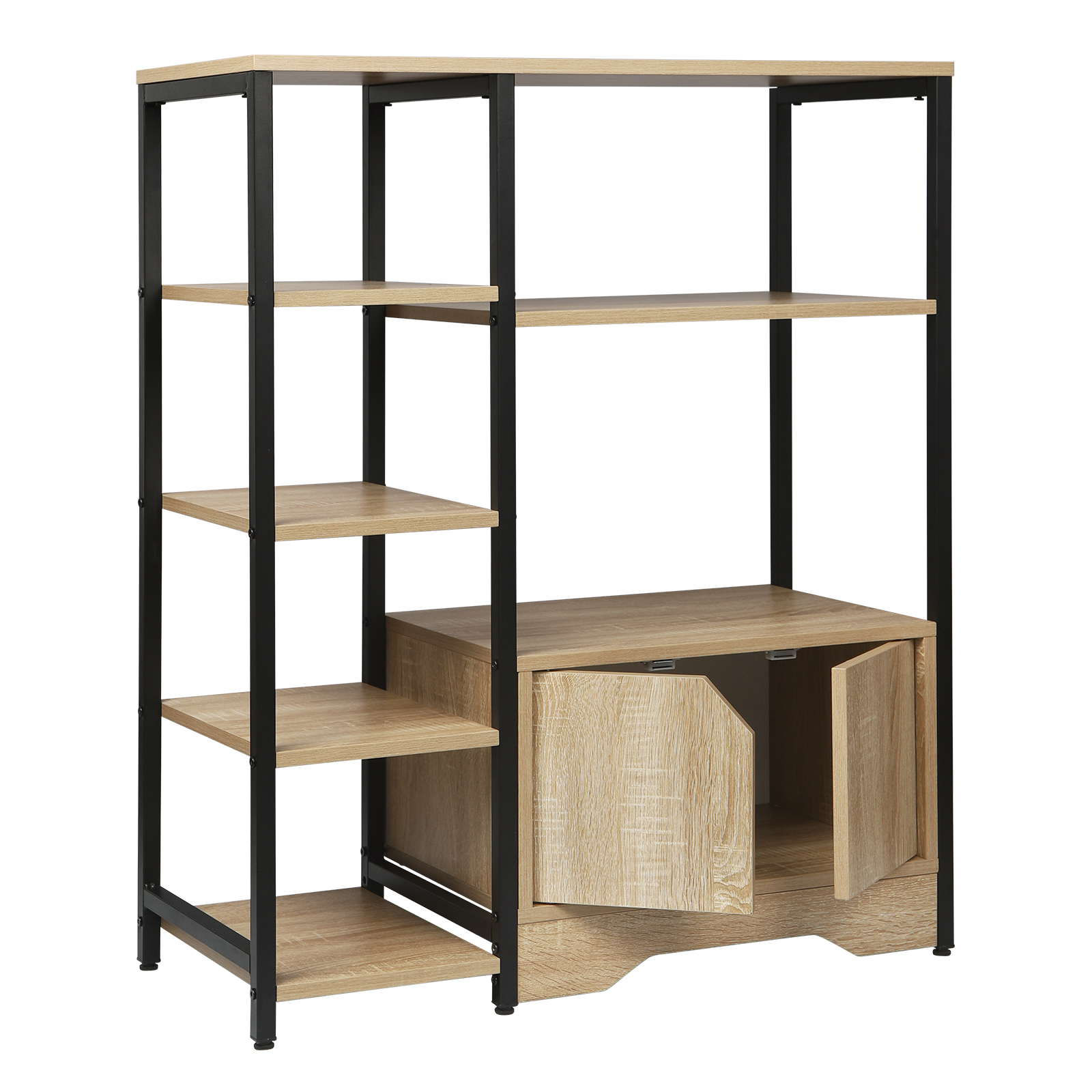 Standregal 6 Fächer Bücherregal Metall Holz Lagerregal mit Tür Regal