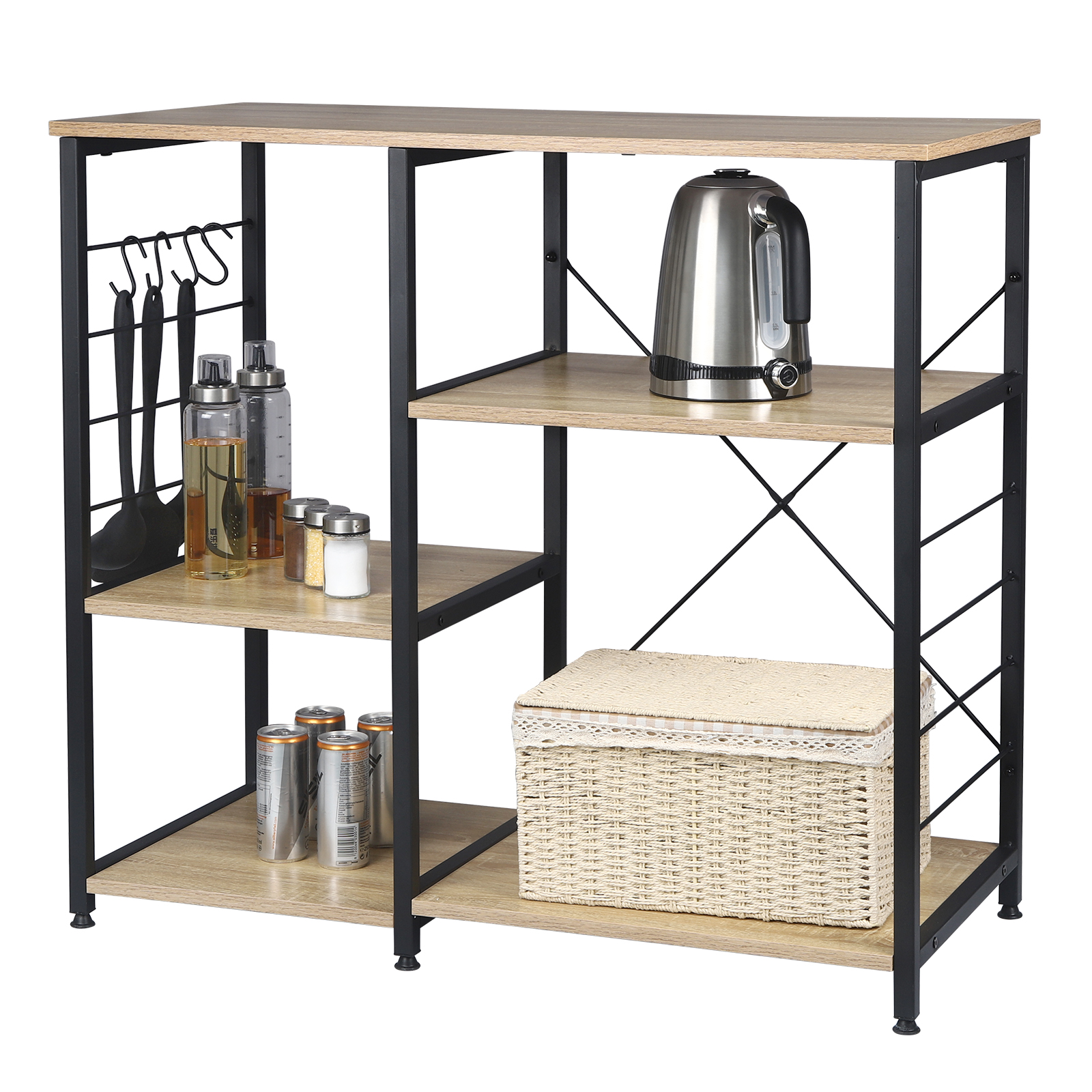 Standregal Mikrowellenhalter mit Haken 3 Böden Küchenregal MDF Stahl