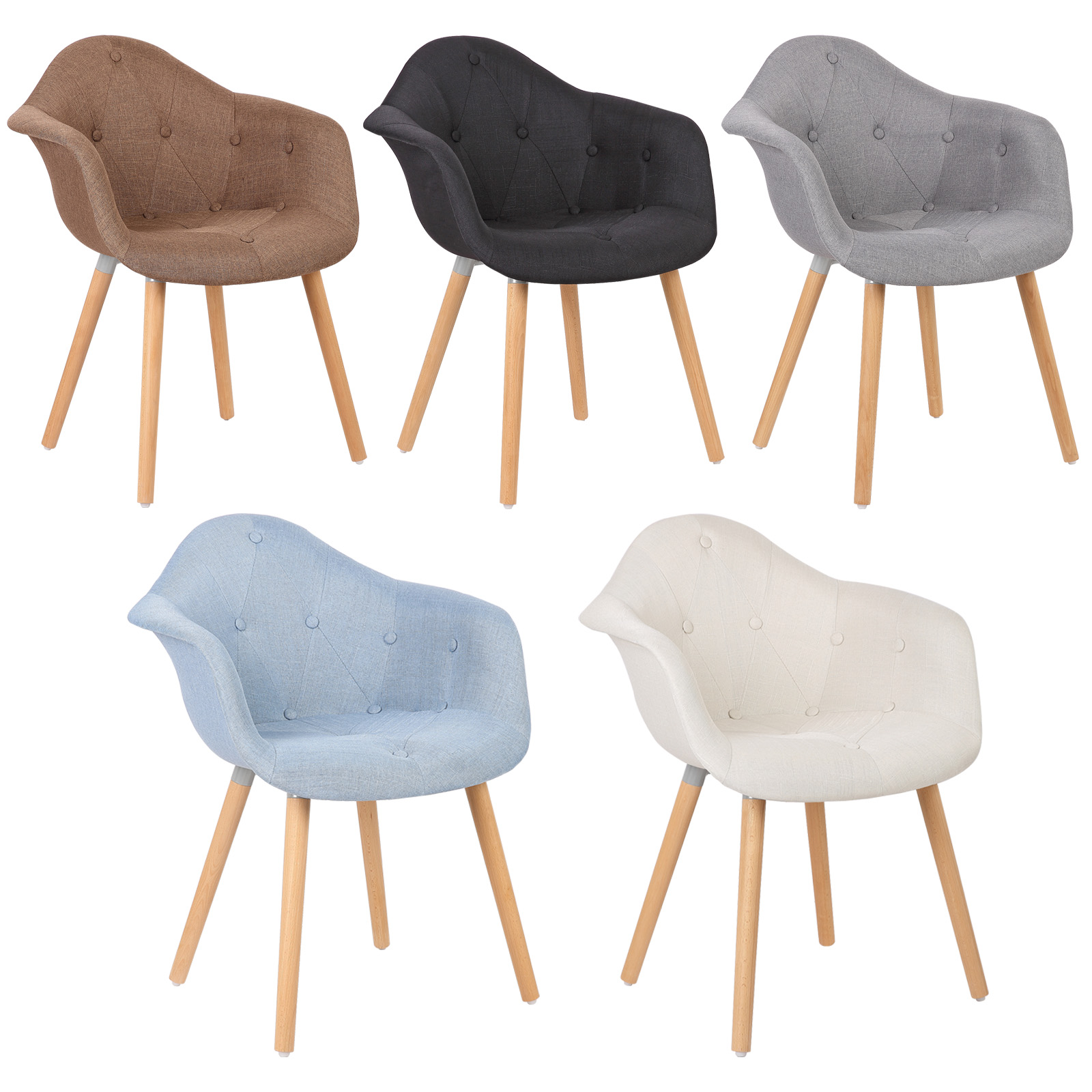 2er Esszimmerstühle Küchenstuhl mit Lehne aus Leinen Holzbeine