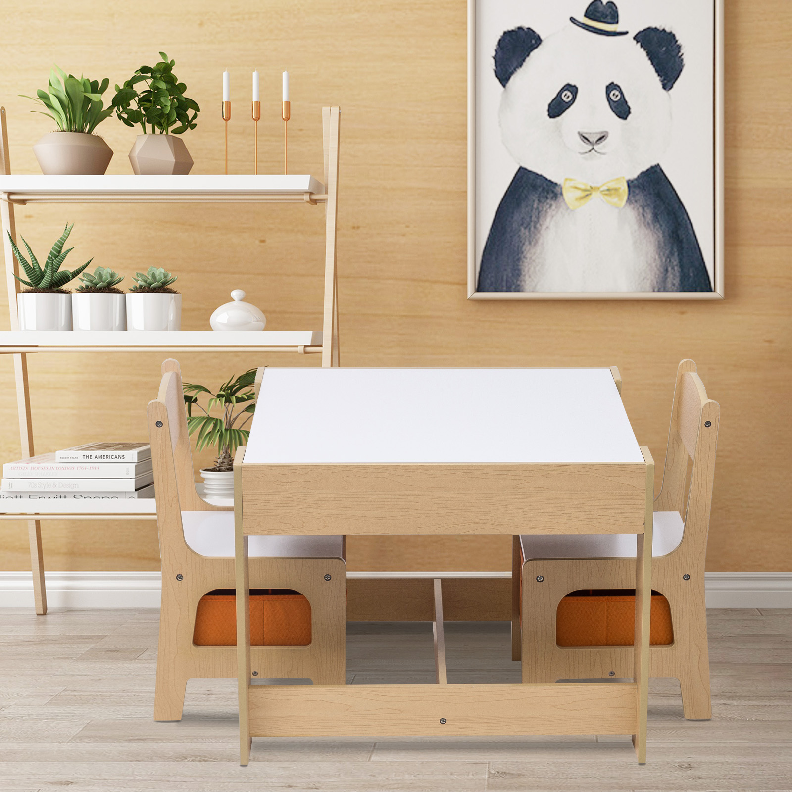 Kindertisch mit 2 Stühle Kindersitzgruppe mit Stauraum Kindermöbel Set